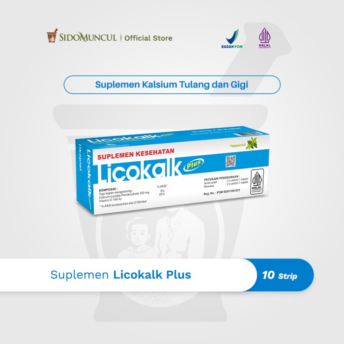 Licokalk Plus Vitamin D (10 Strip) Suplemen Kalsium Tulang dan Gigi