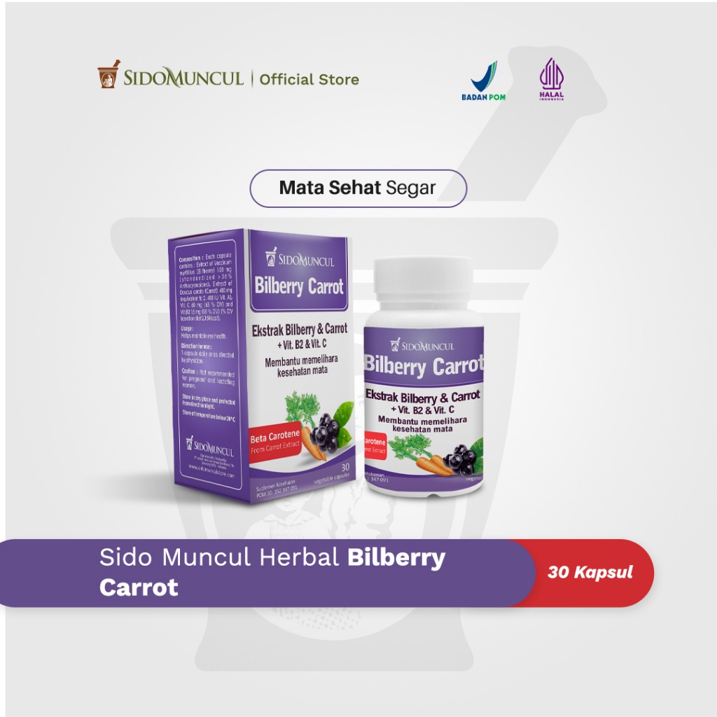 Sido Muncul Herbal Bilberry Carrot 30 Kapsul - Mata Sehat Segar