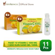 Paket 10 Vitamin C 1000 mg (5 Lemon + 5 Jeruk) + 1 Sido Kliin Hand Gel