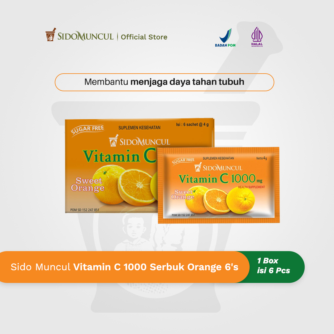 Sido Muncul Vitamin C 1000 Serbuk Orange 6's - Jaga Daya Tahan Tubuh