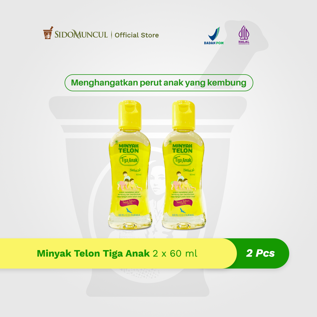 Minyak Telon Tiga Anak 60mL Menghangatkan Perut Kembung Bayi (2 botol)