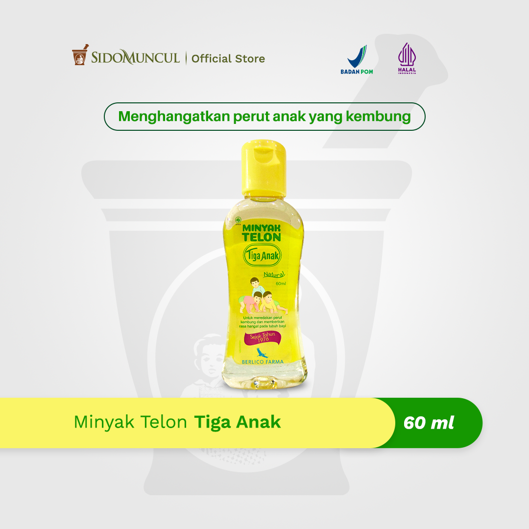 Minyak Telon Tiga Anak 60mL Menghangatkan Perut Kembung Bayi