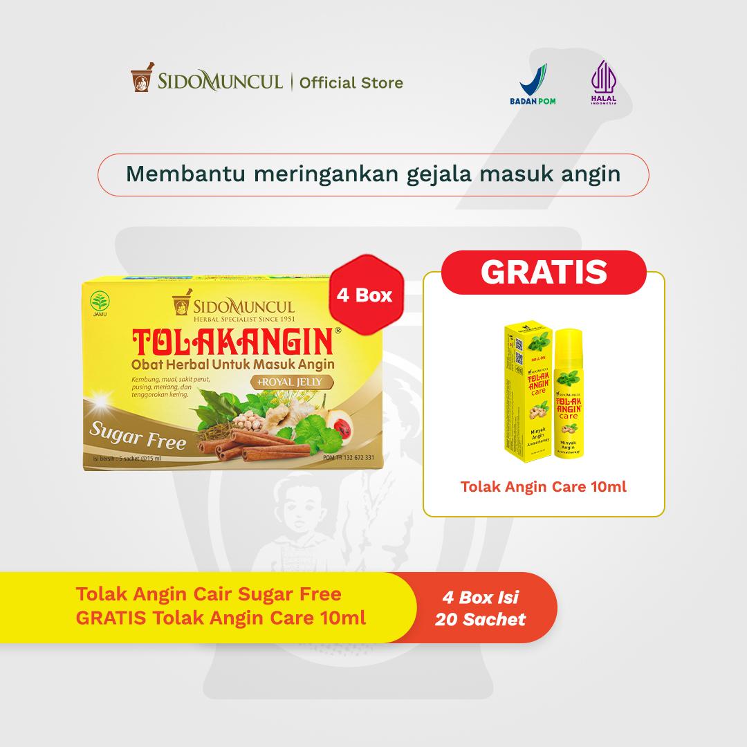 [Free TA Care 10ml] - 4 Box Tolak Angin Bebas Gula Cair Dus 5's Herbal - Masuk Angin