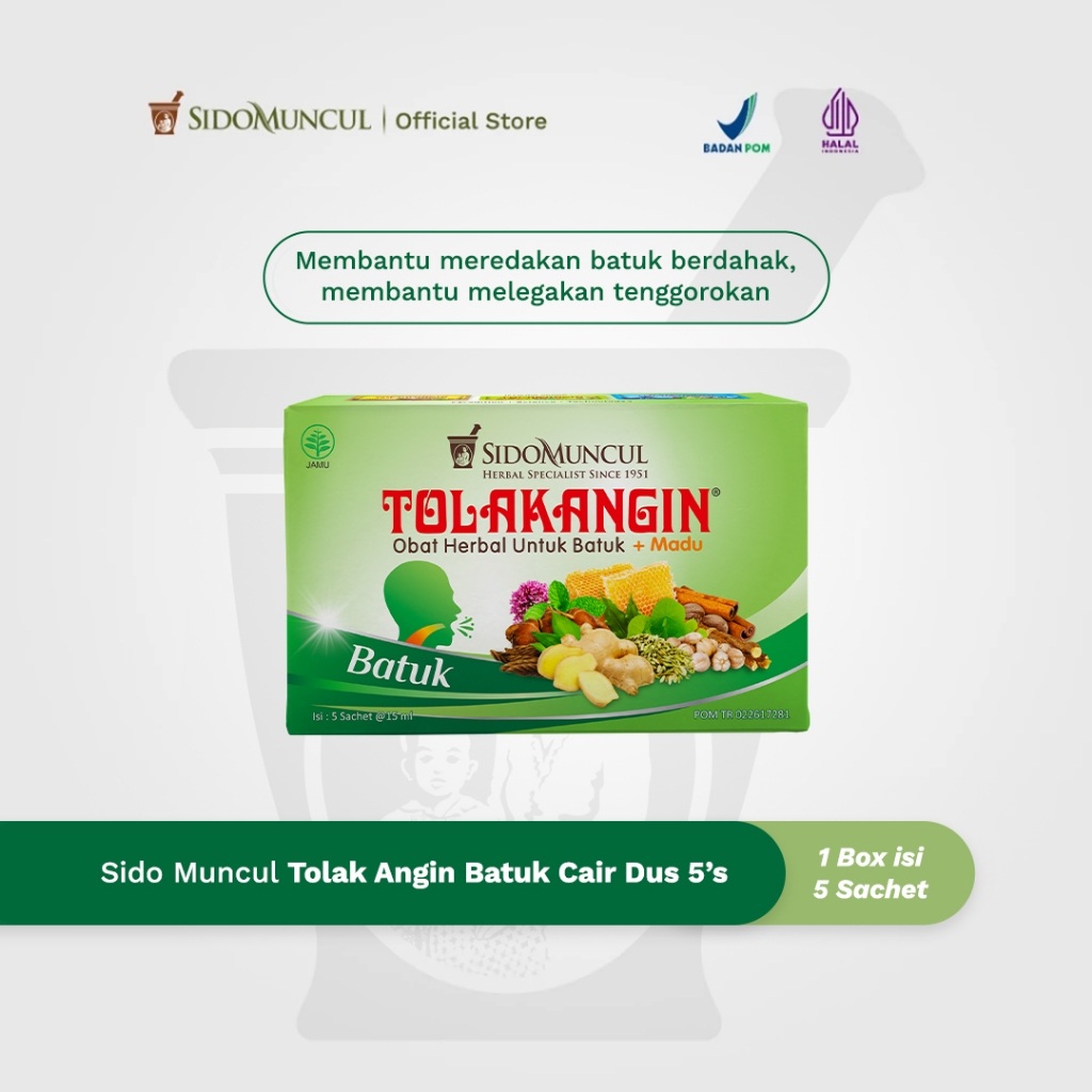 Tolak Angin Batuk Cair Dus 5's - Membantu Meredakan Batuk Berdahak dan Melegakan Tenggorokan 