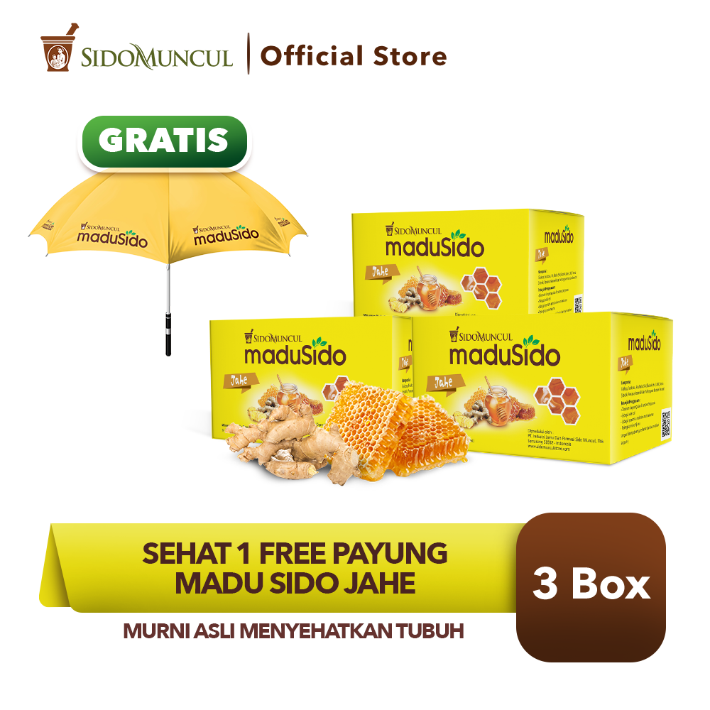 Sehat 1 FREE Payung - Sido Muncul Madu Sido Jahe 3x12's Murni Asli