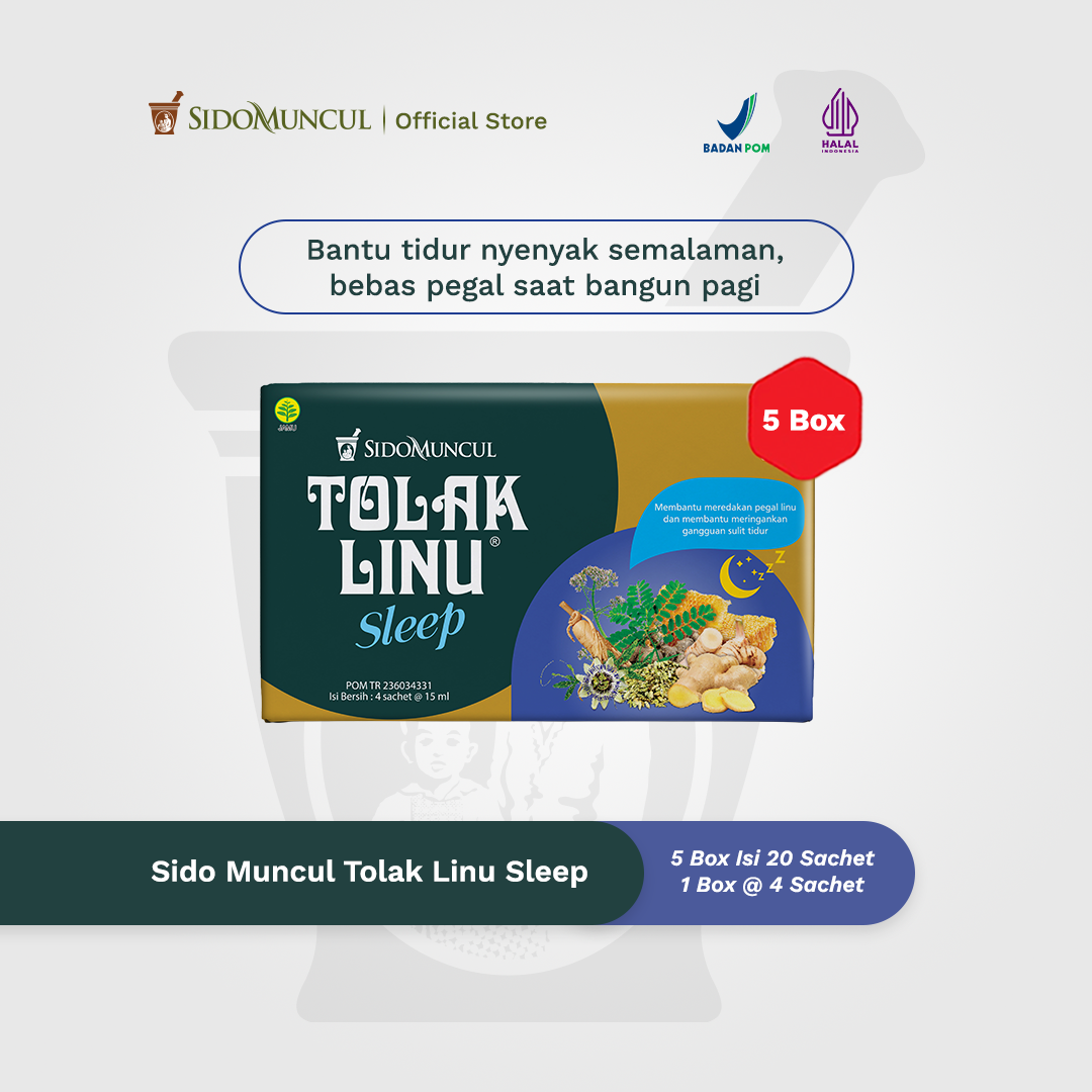 Tolak Linu Sleep 5 Box Isi 20 Sachet - Bantu Tidur Nyenyak Semalaman, Bebas Pegal Saat Bangun Pagi