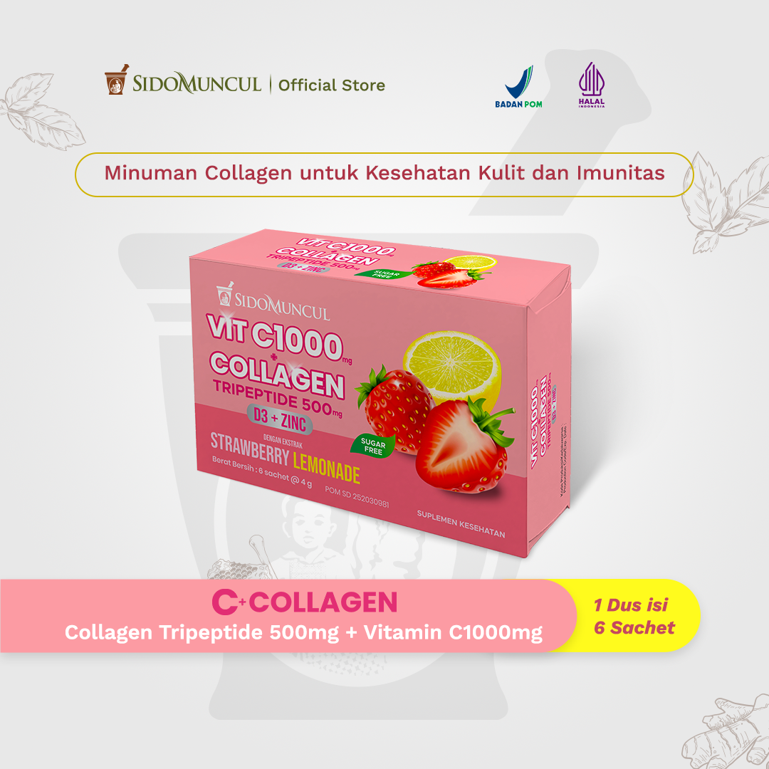 C+Collagen - Minuman Collagen Tripeptide 500mg + Vit C 1000mg untuk Kesehatan Kulit dan Imunitas