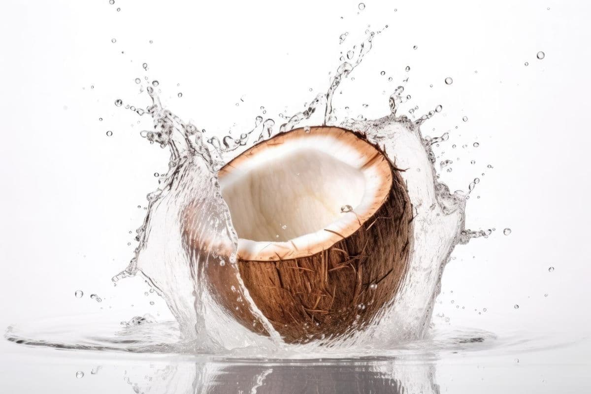 Percikan air kelapa segar