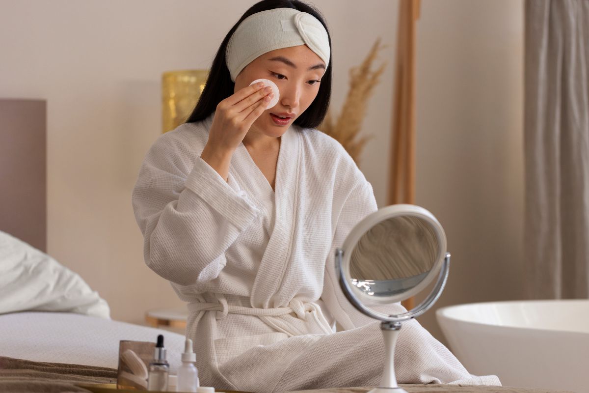 orang yang sedang melakukan skincare routine