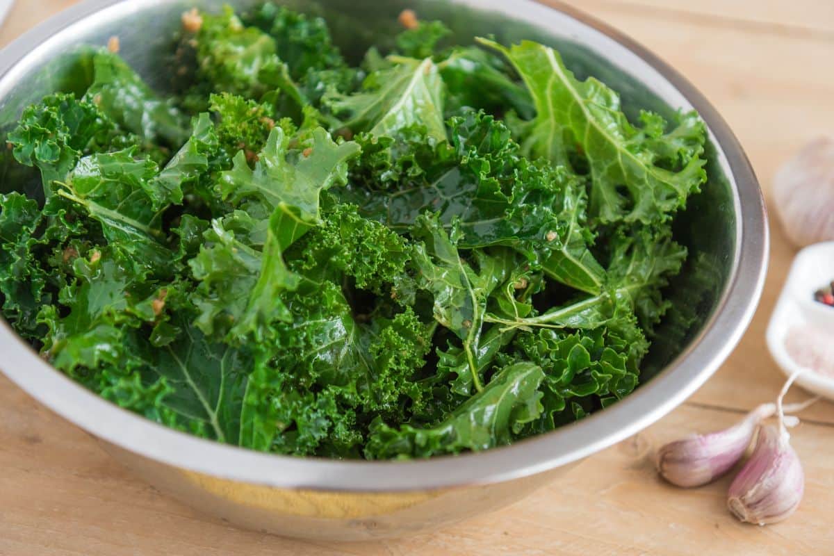 Sayur kale di dalam mangkuk stainless steel