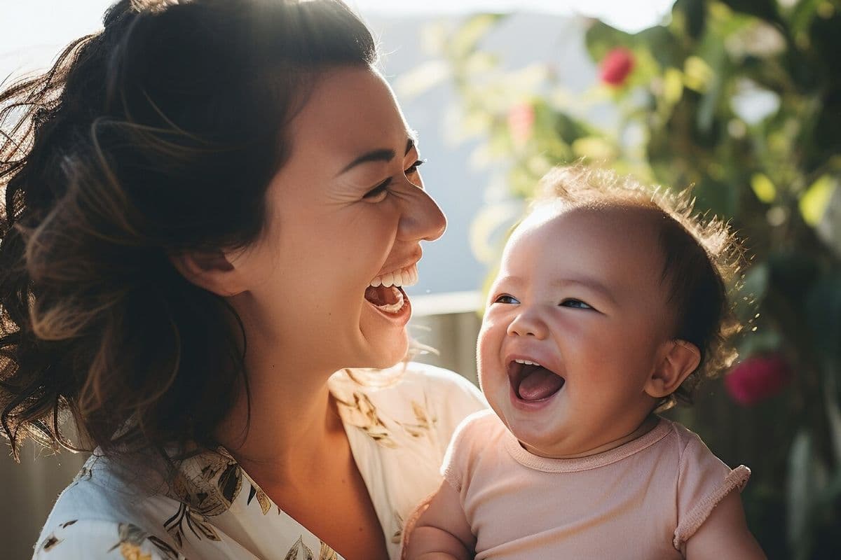 Ibu dan anak tertawa bersama