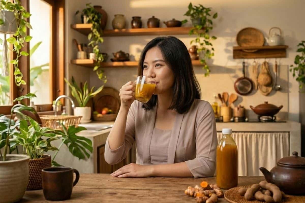 Wanita meminum kunyit asam